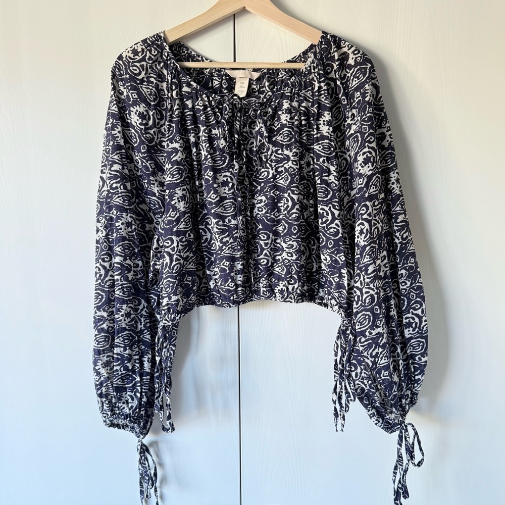 H&M Boho Patterned Tie Detail Blouse
